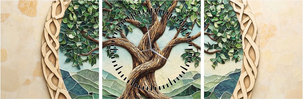Obraz – Splecione drzewo życia (z zegarem) (90x30 cm)