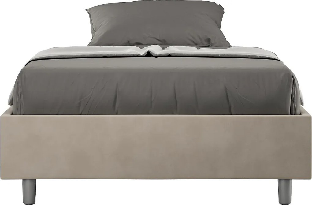 Łóżko wyposażone w stelaż z listwami z pojemnikiem tapicerowane 120x190 microfibra piaskowy Azelia