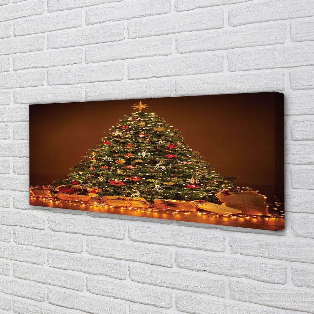 Duży obraz na płótnie Choinka, Prezenty, Lampki i Dekoracje