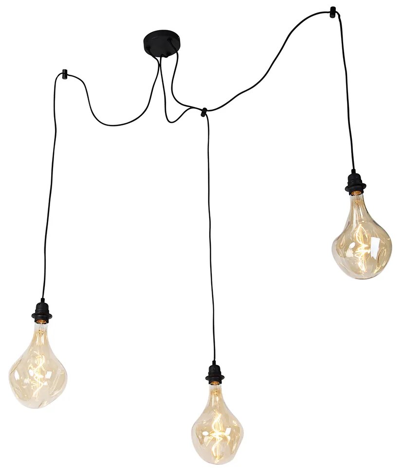 Lampa wisząca czarna 3-światłowa w tym LED złoty ściemniany - Cava Luxe Nowoczesny Oswietlenie wewnetrzne