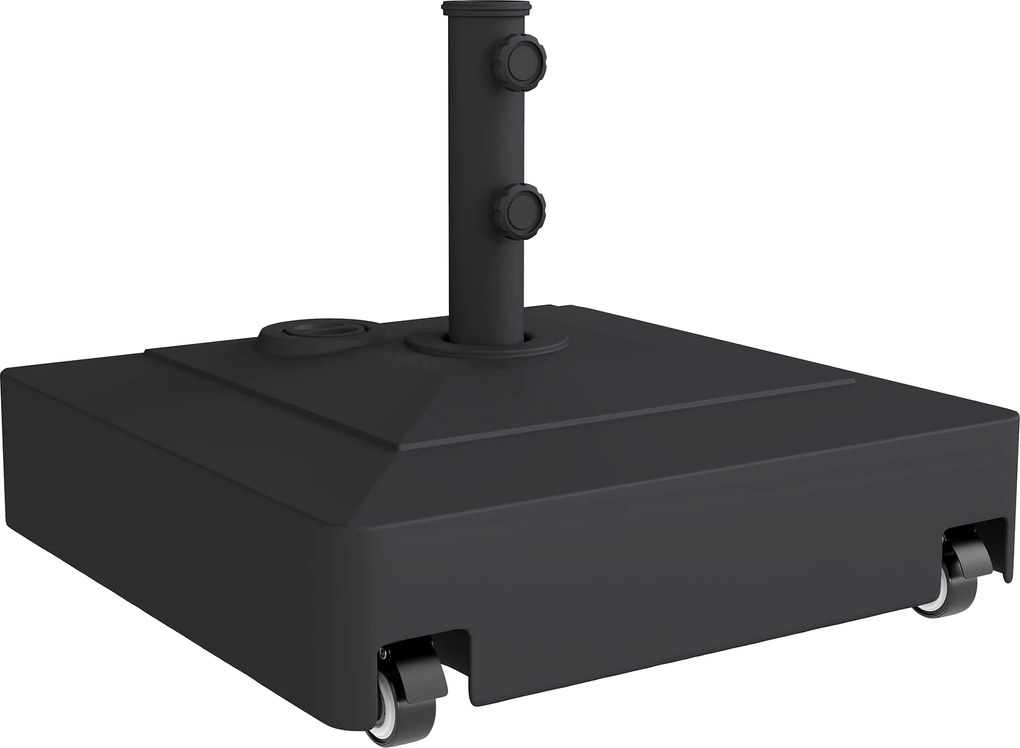 Outsunny Stojak na Parasol z Kółkami, Napełniany 61 kg Piaskiem/40 kg Wodą, Do Masztów Ø35, 38, 48 mm, Czarny | Aosom PL