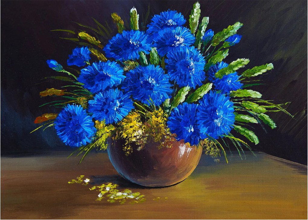 Obraz niebieskich kwiatów w wazonie (70x50 cm)