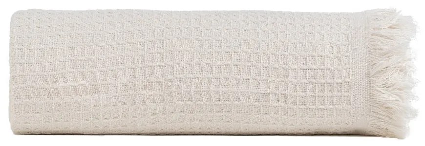 Kremowa narzuta z bawełny z recyklingu 260x280 cm Honeycomb – Ixia