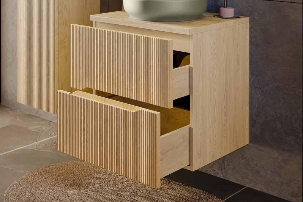 Szafka pod umywalkę nablatową NORDIC CREMONA 2S 60cm dąb cremona z blatem COMAD