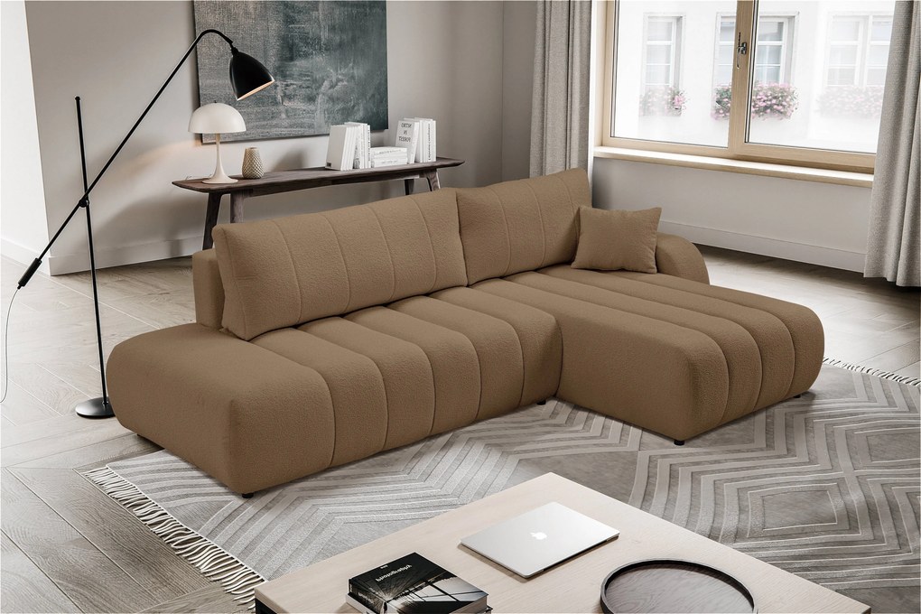 Masseno Narożnik GIOIA z funkcją spania i pojemnikiem na pościel Narozniki L, Rozkładana sofa - Brązowy, LAMBI 4