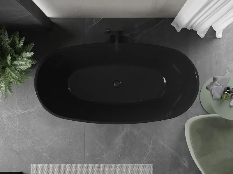 Mexen Eris wanna wolnostojąca 170 x 80 cm, czarna, przelew czarny - 53441708070-70