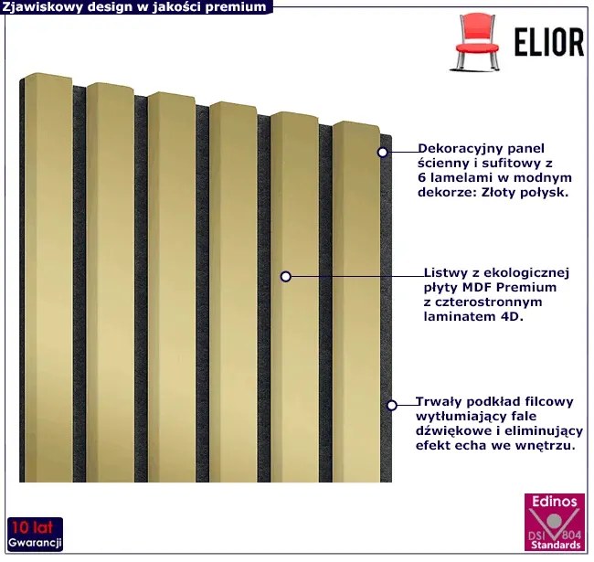 Akustyczne panele lamelowe 2 szt. złoty połysk A6-G10