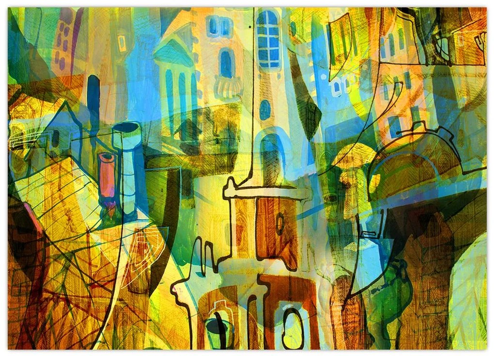 Obraz - Architektura, abstrakcja kubistyczna (70x50 cm)