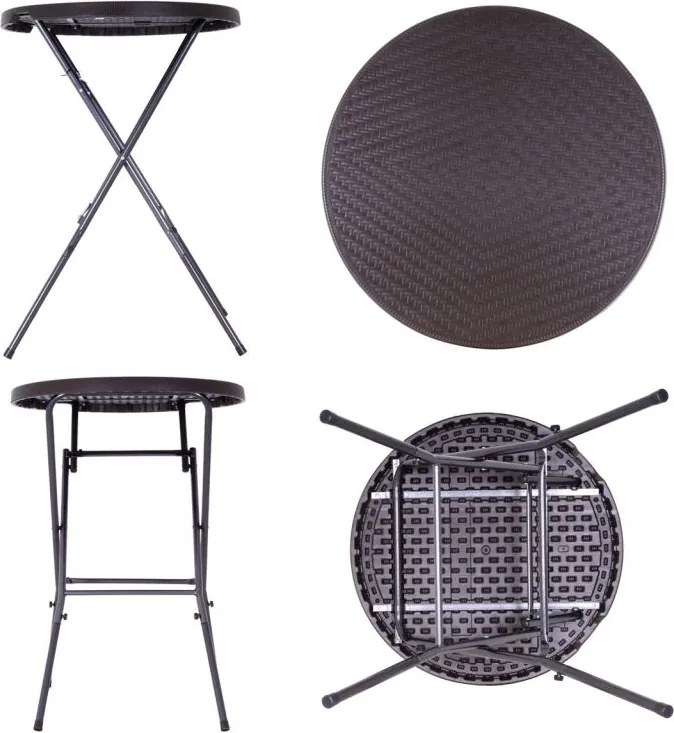 Ogrodowy barowy stół okrągły z ratanowym wzorem 110 cm - brązowy