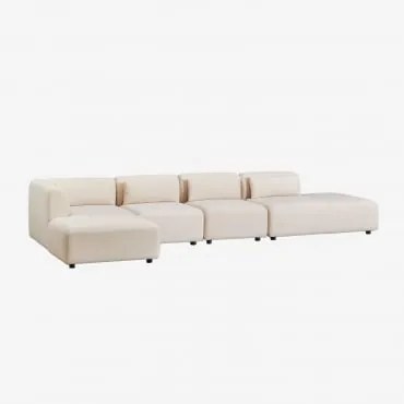 Narożna Sofa Modułowa 4-częściowa Z Prawym Szezlongiem I Pufą Fogler Sztruksu Beżowy Len - Sklum
