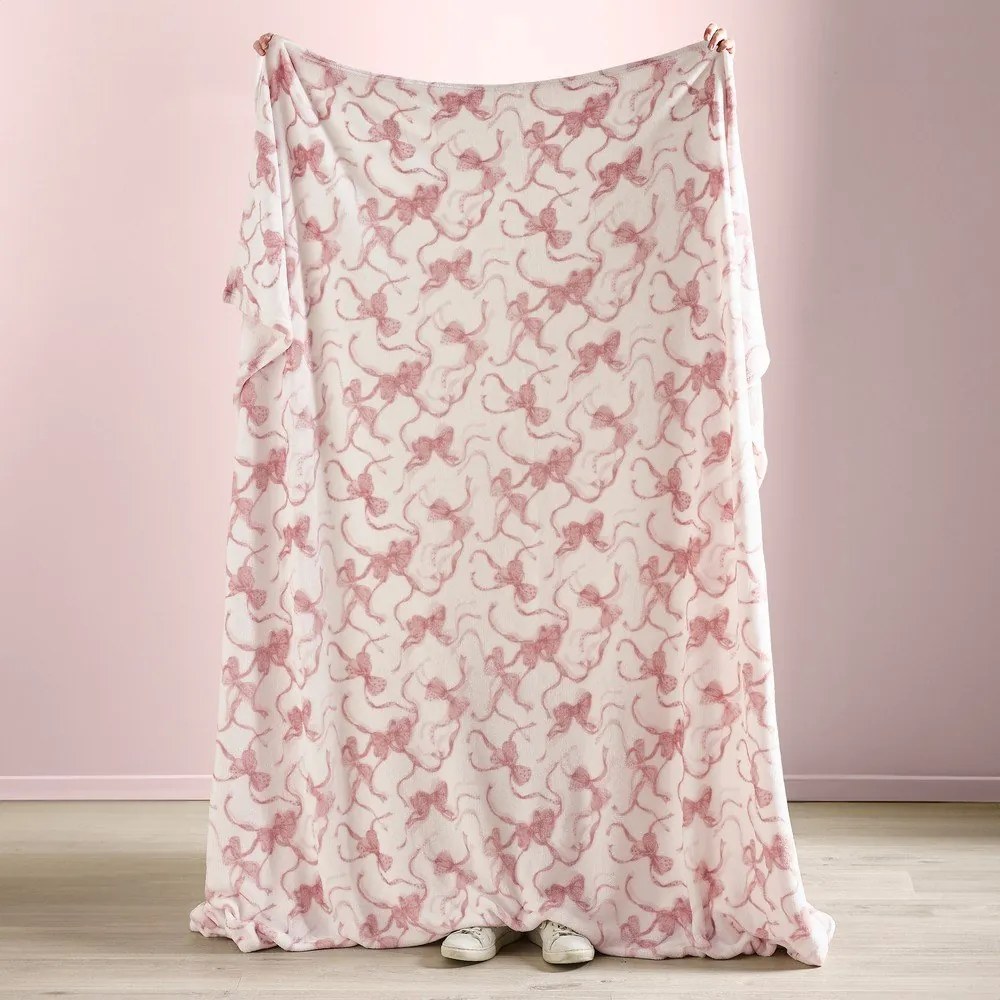 Biało-różowy koc z mikropluszu 200x240 cm Bow – Catherine Lansfield