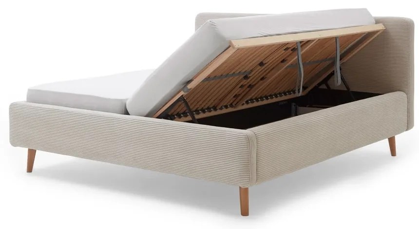 Beżowe tapicerowane łóżko dwuosobowe ze schowkiem i stelażem 140x200 cm Mattis Cord – Meise Möbel