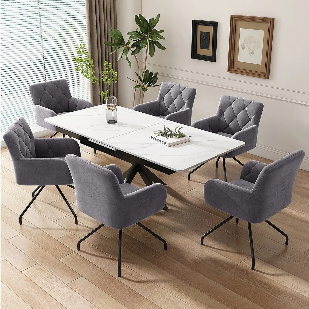 Zestaw 6 krzeseł do jadalni z aksamitu - 85 x 49 x 49 cm - tapicerowany fotel z 4 metalowymi nogami - z podparciem lędźwiowym - szary