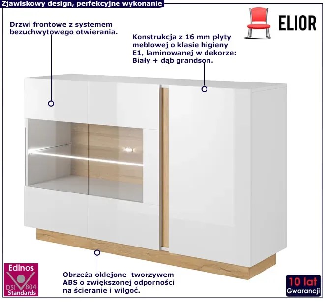 Komoda Z Biały Witryną + Dąb Grandson K6-P31