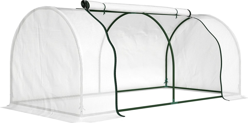 Outsunny Szklarnia z siatką PE, zimowa szklarnia foliowa ze stali, tunel foliowy 200 x 100 x 80 cm biały | Aosom PL
