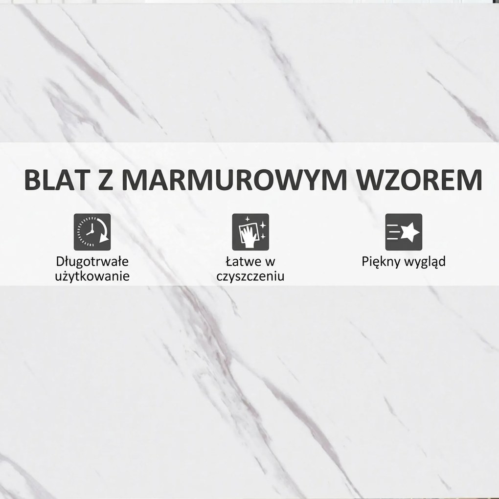 HOMCOM Stół Barowy w Wykończeniu Marmurowym, Stalowa Rama, Nivelujące Nogi, 120x40x100 cm, Biały/Czarny