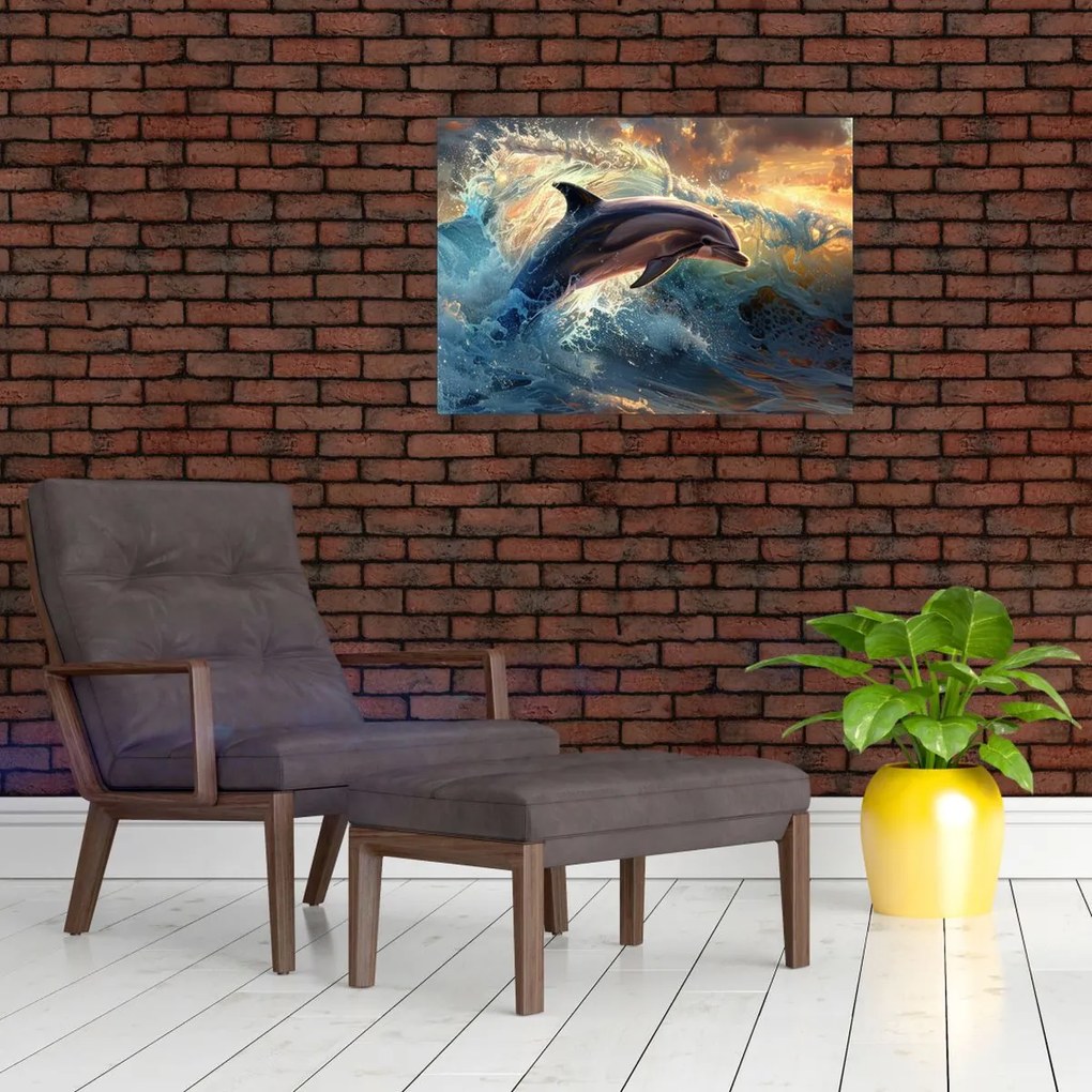 Obraz na szkle - Delfin, ilustracje (70x50 cm)