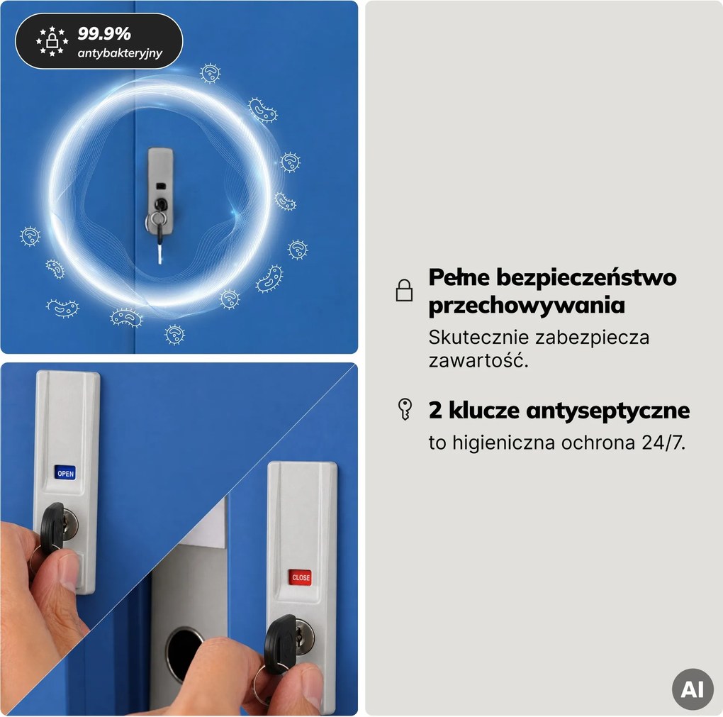 Szafa metalowa biurowa z drzwiami przesuwnymi szaro-niebieska, 900x1850x400 mm: KUBA