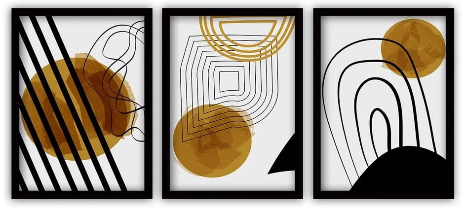 Zestaw 3 obrazów w czarnej ramie Vavien Artwork Abstract Lines, 35x45 cm
