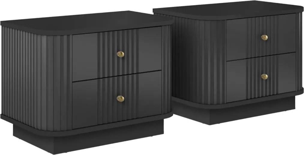 Zestaw szafek nocnych Vesper 56 cm na cokole - czarny / złote uchwyty