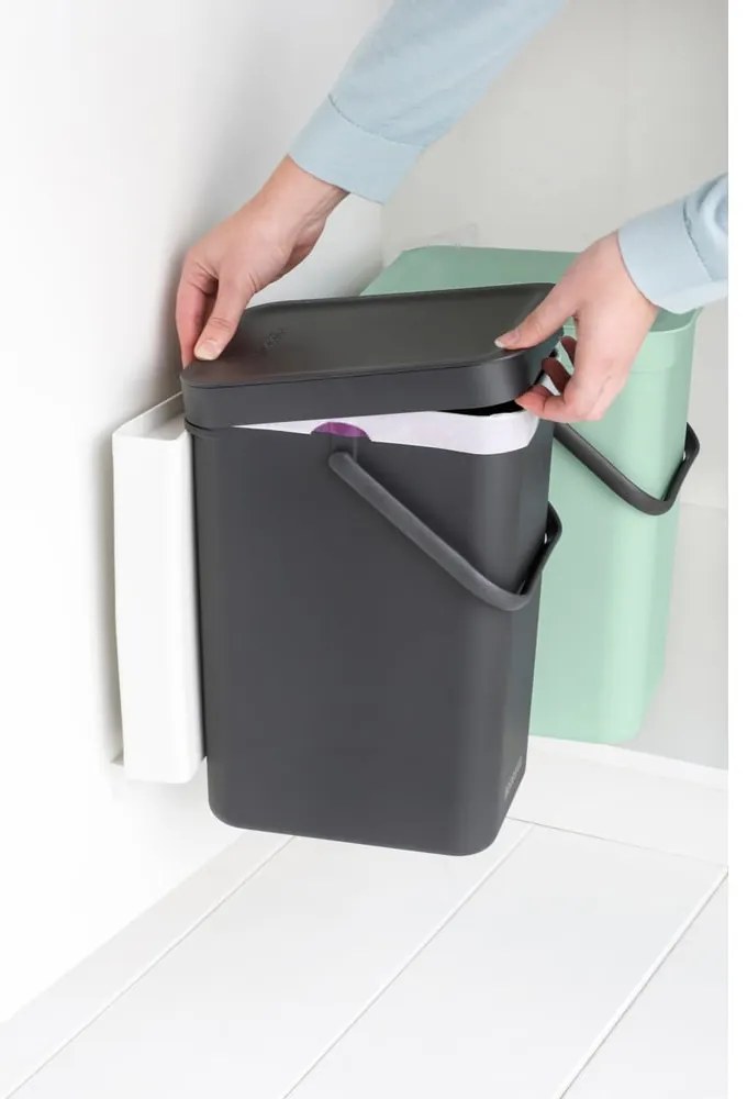 Miętowo-ciemnoszary plastikowy kosz na śmieci do segregacji odpadów do zabudowy 24 l Sort &amp; Go – Brabantia