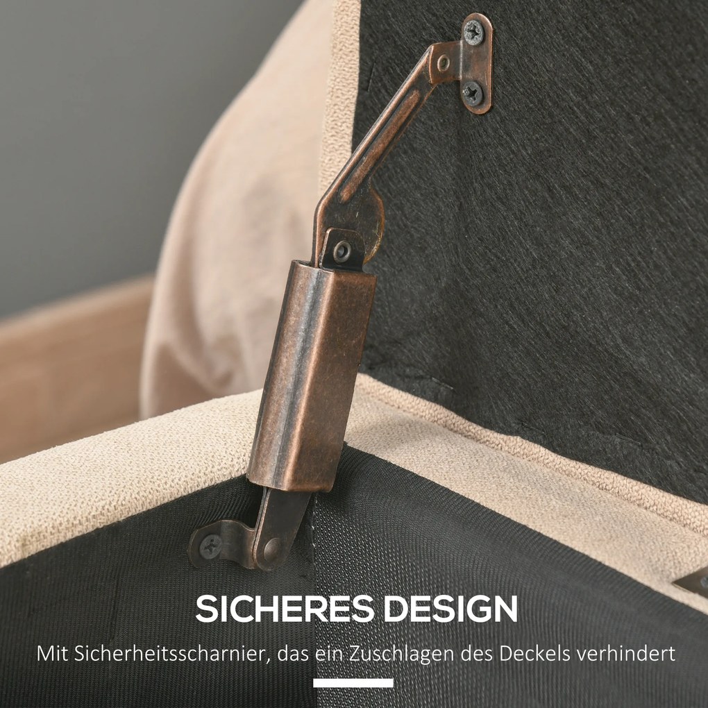 HOMCOM Ławka tapicerowana z miejscem do przechowywania, Guziki, do 120 kg, 125 x 49 x 41,5 cm, Beżowy