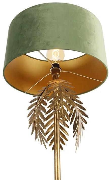 Lampa podłogowa złota 145 cm z abażurem z aksamitu zielonego 50 cm - Botanica Rustykalny / Vintage Oswietlenie wewnetrzne