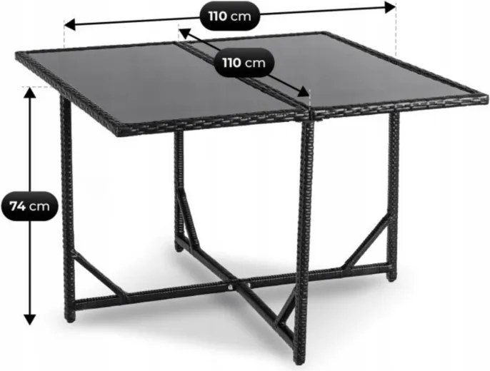 Zestaw Mebli Ogrodowych BONITO Czarny/Kremowy Fotele Pufy Stolik Technorattan Nowoczesny