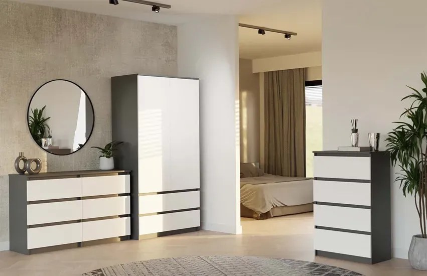 Komoda na ubrania antracyt + biały - Berta 120 cm