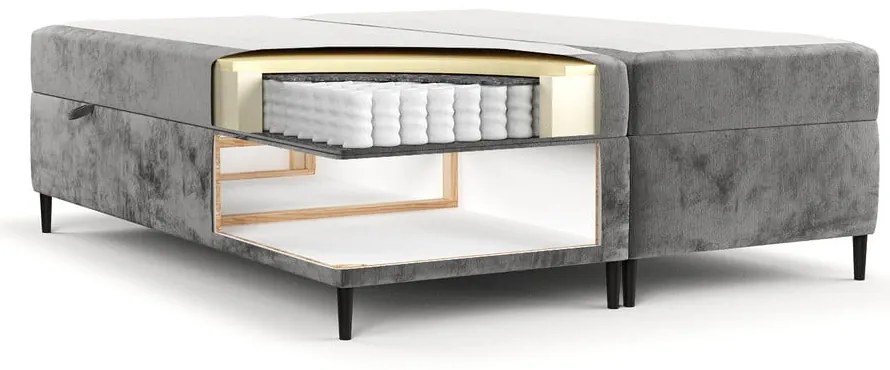Ciemnoszare łóżko boxspring ze schowkiem 140x200 cm Araya – Maison de Rêve