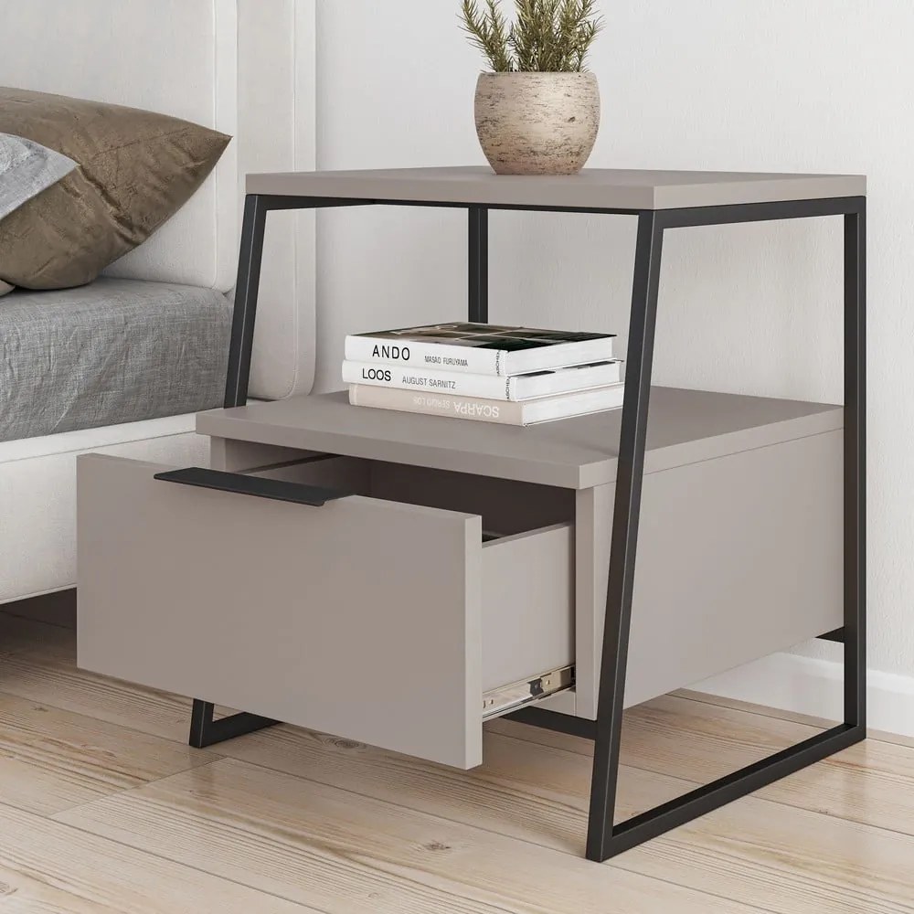 Beżowa szafka nocna z półką Pal – Kalune Design