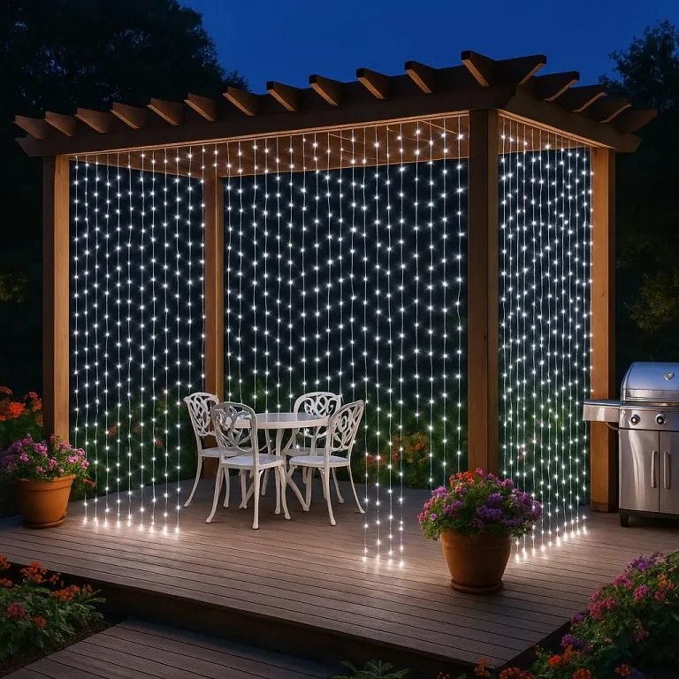 Zewnętrzna kurtyna świetlna LED 3×3 m, zimna biel, 300 diod