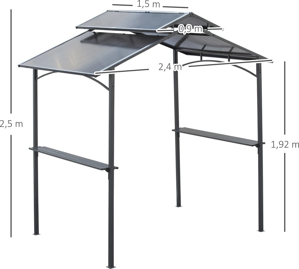 Outsunny Pawilon grillowy z dachem ognioodpornym 2,5 x 1,5 m wiata grillowa z 2 półkami stal PC