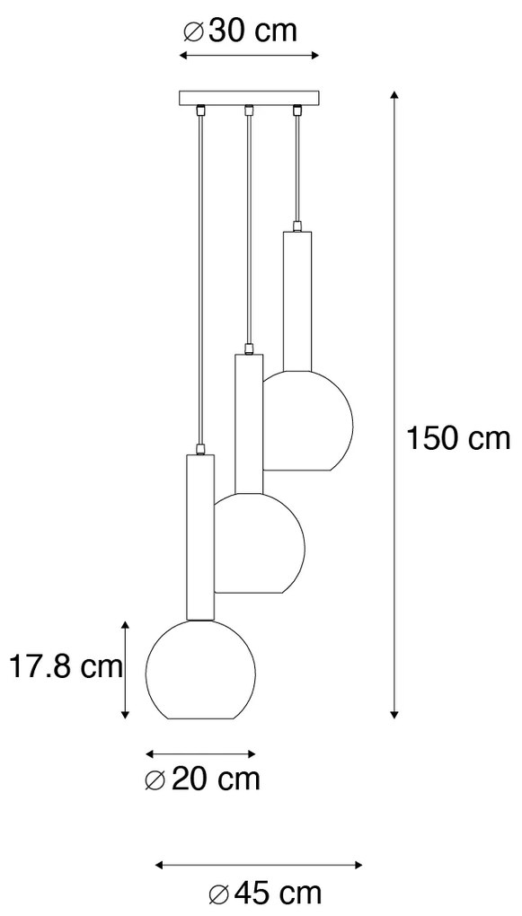 Nowoczesna lampa wisząca czarna z przydymionym szkłem 3-źródła światła - Clayton Nowoczesny Oswietlenie wewnetrzne