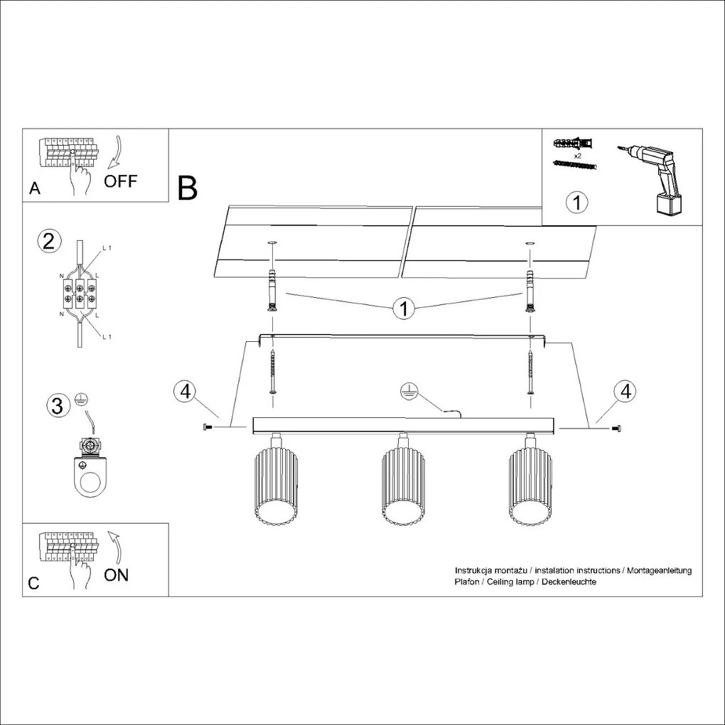 Listwa oświetleniowa 3-punktowa KARBON 3L biała ryflowana SOLLUX  LIGHTING