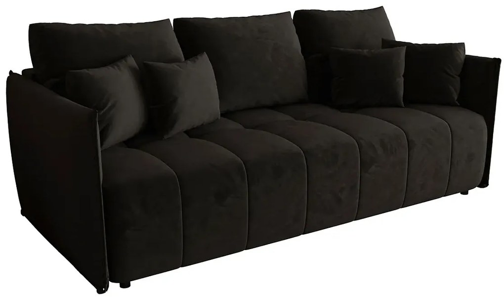 Czarna welurowa sofa tapicerowana z pojemnikiem H4-P61