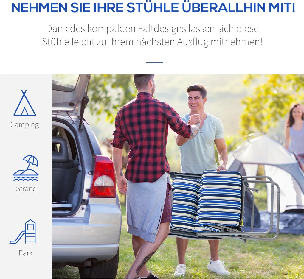 Outsunny zestaw leżaków z poduszkami składany kolor niebieski 60 x 75 x 65-102 cm