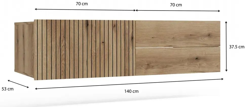 Ryflowana szafka pod umywalkę z szufladami dąb evoke K0-R48