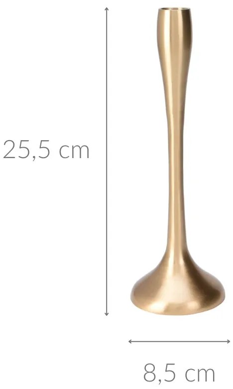 Złoty świecznik na jedną świecę, 8,5 x 25,5 cm