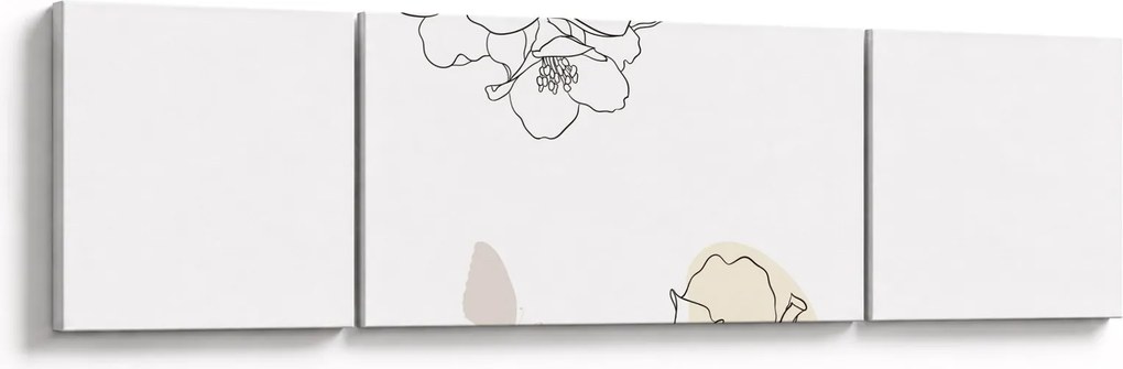 Obraz - Beżowe kwiaty z motylem N⁰2 (170x50 cm)