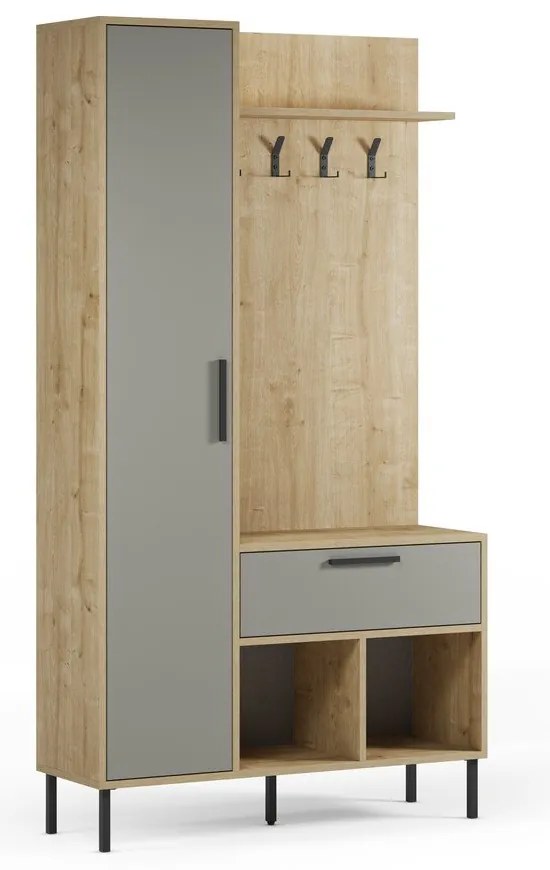 Zielono-naturalny zestaw do przedpokoju w dekorze dębu 108x195x35 cm Heidy – Marckeric