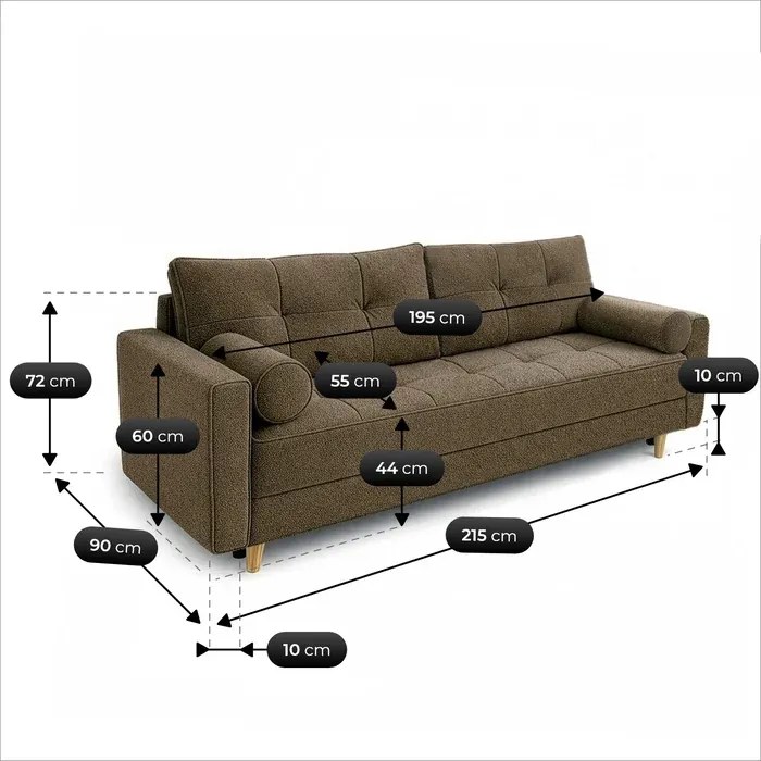 Sofa z Funkcją Spania LONAR Brązowa Boucle Japandi
