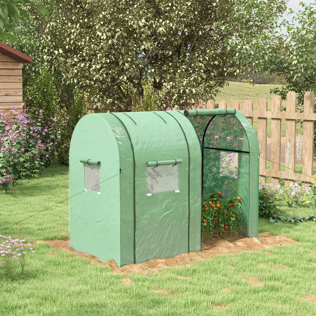 Mini tunel cieplarniany Outsunny, tunel dla roślin, z 2 strefami do uprawy, rolowane drzwi, 185 x 94 x 150 cm, Zielony