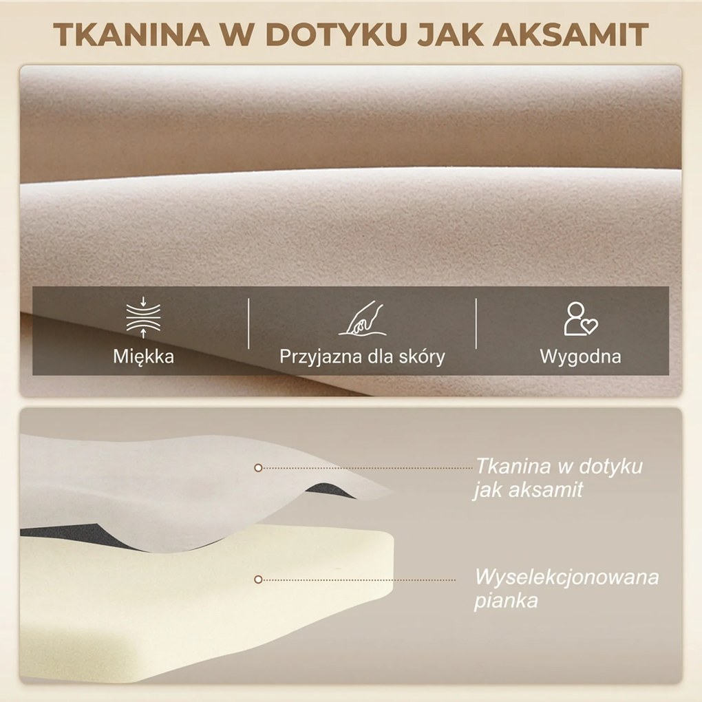 HOMCOM Sofa 2 osobowa z funkcją spania aksamitna z 2 poduszkami w kolorze naturalnym beżowym czarnym | Aosom PL
