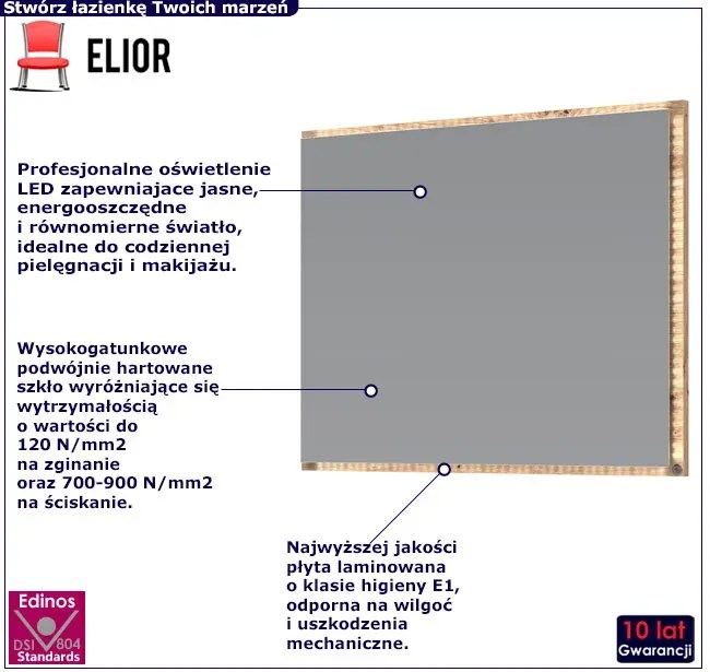 Nowoczesne prostokątne lustro z oświetleniem LED S0-G80