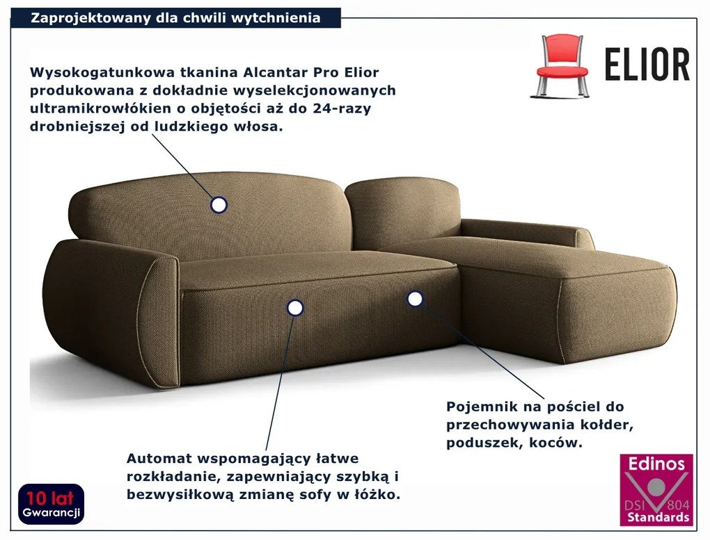 Brązowy narożnik rozkładany z funkcją spania P0-C41