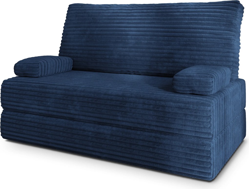 Masseno Sofa piankowa LADIA z funkcją spania, Kanapa z pianki do salonu, Bezmontażowa, Tkanina sztruksowa – Niebieski TILIA 77