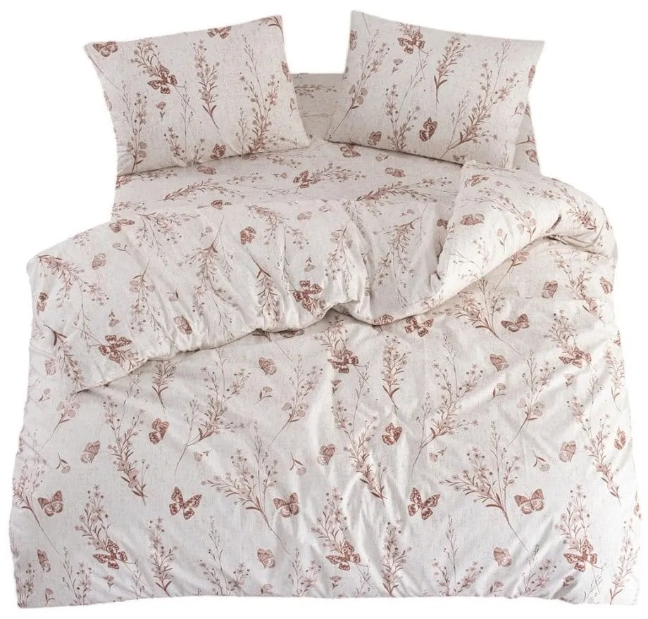 Beżowa pościel dwuosobowa z prześcieradłem/4-częściowa 200x220 cm Floral Butterfly – Mila Home