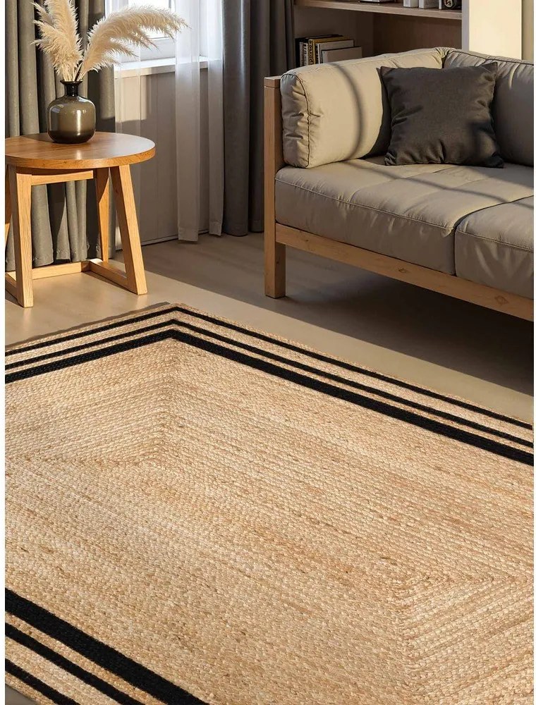 Czarno-naturalny ręcznie tkany dwustronny dywan z juty 120x170 cm Jutta – Hanse Home