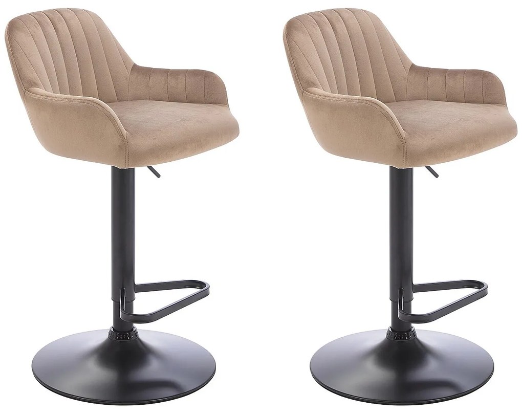 Zestaw 2 stołków barowych z weluru i czarnego metalu - Regulowana wysokość - Beżowy - ELEANA